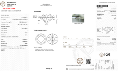3 CT Round Cut Lab-Grown Diamond IGI Certified