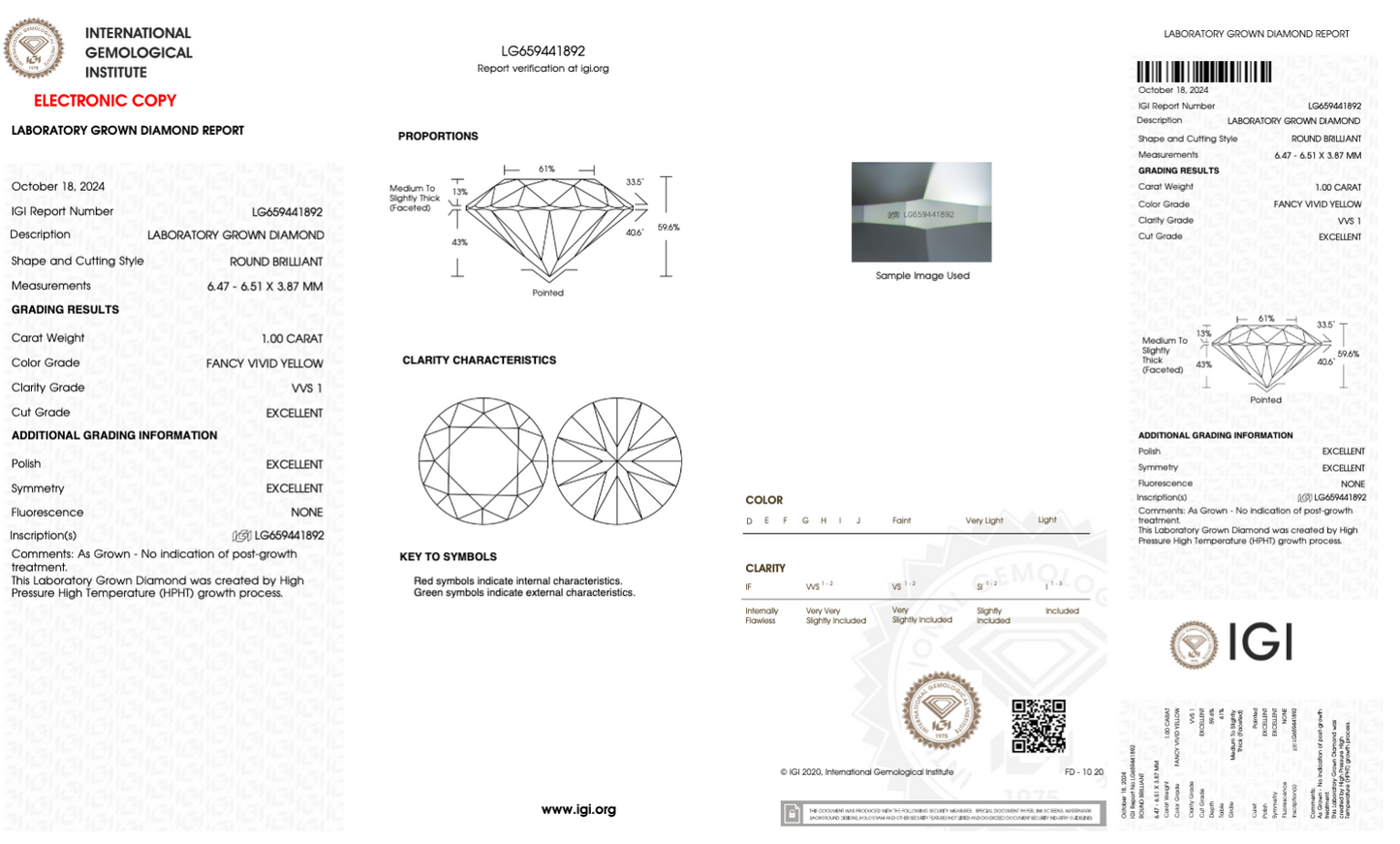 1  Carat Round Cut Lab Grown Diamond IGI Certified