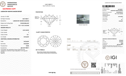 3 CT Round Cut Lab-Grown Diamond IGI Certified