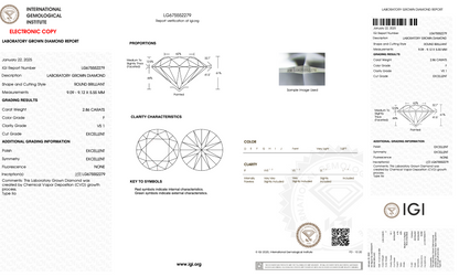 2 CT Round Cut Lab-Grown Diamond IGI Certified