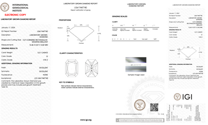 5 CT Radiant Cut Lab Grown Diamond IGI Certified