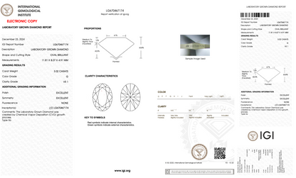 3 CT Oval Cut Lab-Grown Diamond IGI Certified