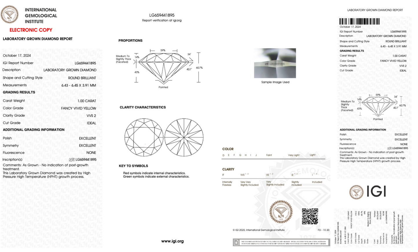 1  Carat Round Cut Lab Grown Diamond IGI Certified