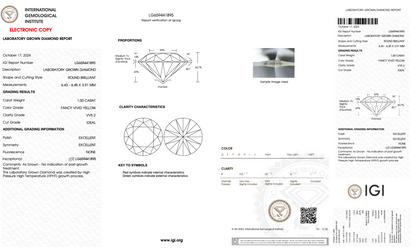 1  Carat Round Cut Lab Grown Diamond IGI Certified