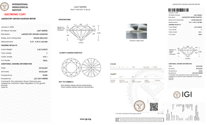 2 CT Round Cut Lab-Grown Diamond IGI Certified