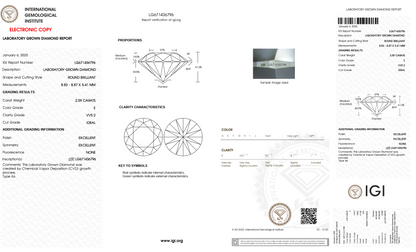 2 CT Round Cut Lab-Grown Diamond IGI Certified