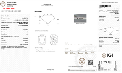 1 CT Radiant Cut Lab Grown Diamond IGI Certified