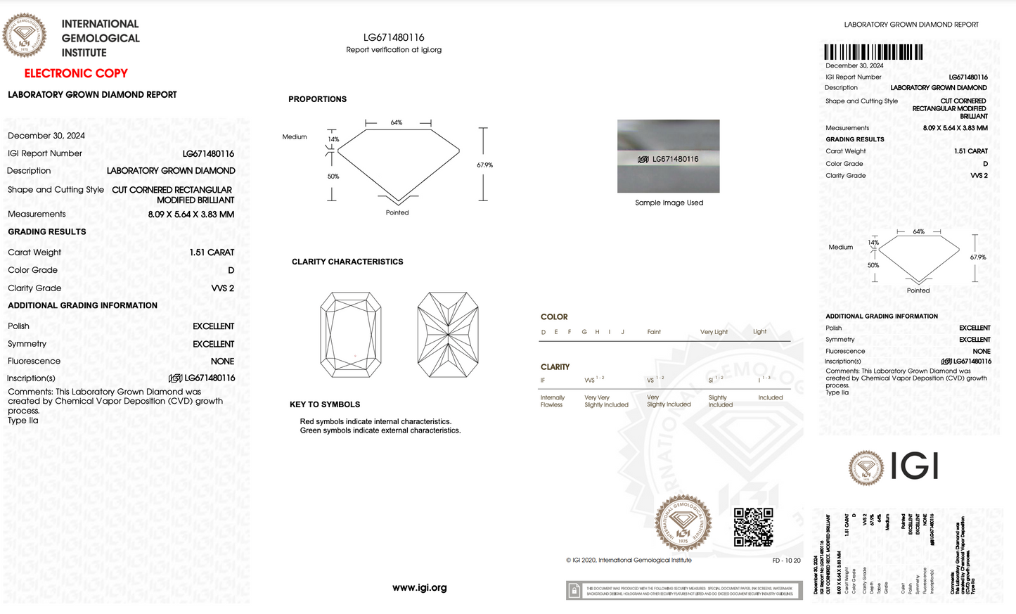 1 CT Radiant Cut Lab Grown Diamond IGI Certified