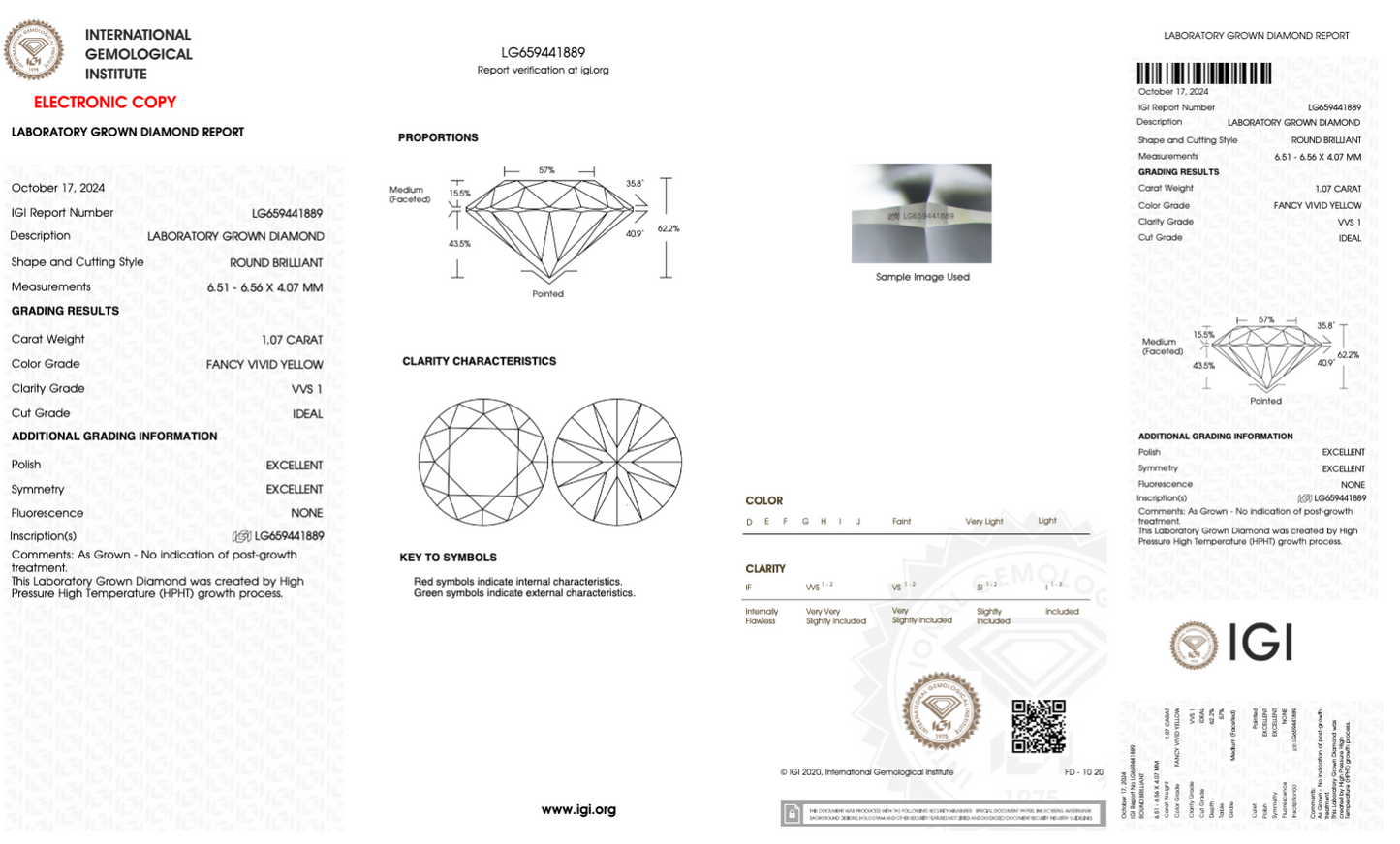 1  Carat Round Cut Lab Grown Diamond IGI Certified