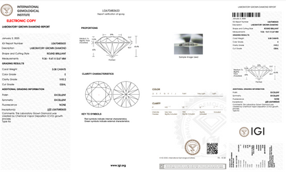 3 CT Round Cut Lab-Grown Diamond IGI Certified