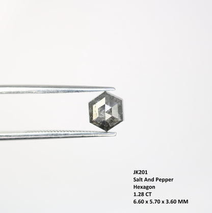 1.28 CT Natural Loose Hexagon Shape Salt and Pepper Diamond | Unique 6.60 x 5.70 mm Hexagonal Cut Gemstone | Ideal for Custom Jewelry