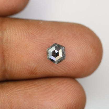 0.91 CT Earth Mined Hexagon Salt and Pepper Diamond | Black Gemstone for Anniversary Rings | Natural Loose Diamond 6.00 x 5.40 x 3.00 mm