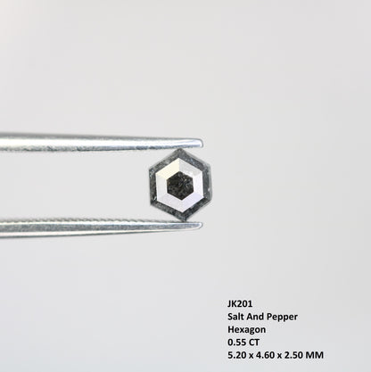0.55 CT Natural Loose Hexagon Diamond | Salt and Pepper Gemstone in Black and Grey | Unique 5.20 x 4.60 mm Hexagonal Cut