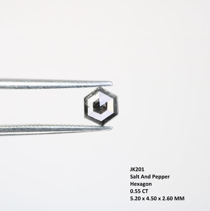 0.55 CT Natural Salt and Pepper Loose Hexagon Diamond | Flat Back Gemstone for Custom Jewelry | Unique 5.20 x 4.50 mm