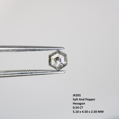 0.55 CT Natural Salt and Pepper Loose Hexagon Diamond | Flat Back Gemstone for Custom Jewelry | Unique 5.20 x 4.50 mm