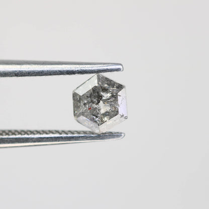0.55 CT Natural Salt and Pepper Loose Hexagon Diamond | Flat Back Gemstone for Custom Jewelry | Unique 5.20 x 4.50 mm