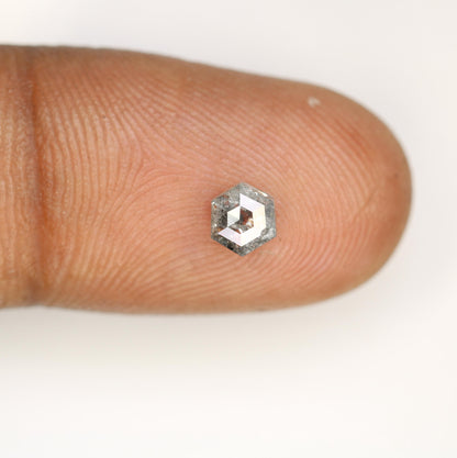 0.55 CT Natural Salt and Pepper Loose Hexagon Diamond | Flat Back Gemstone for Custom Jewelry | Unique 5.20 x 4.50 mm