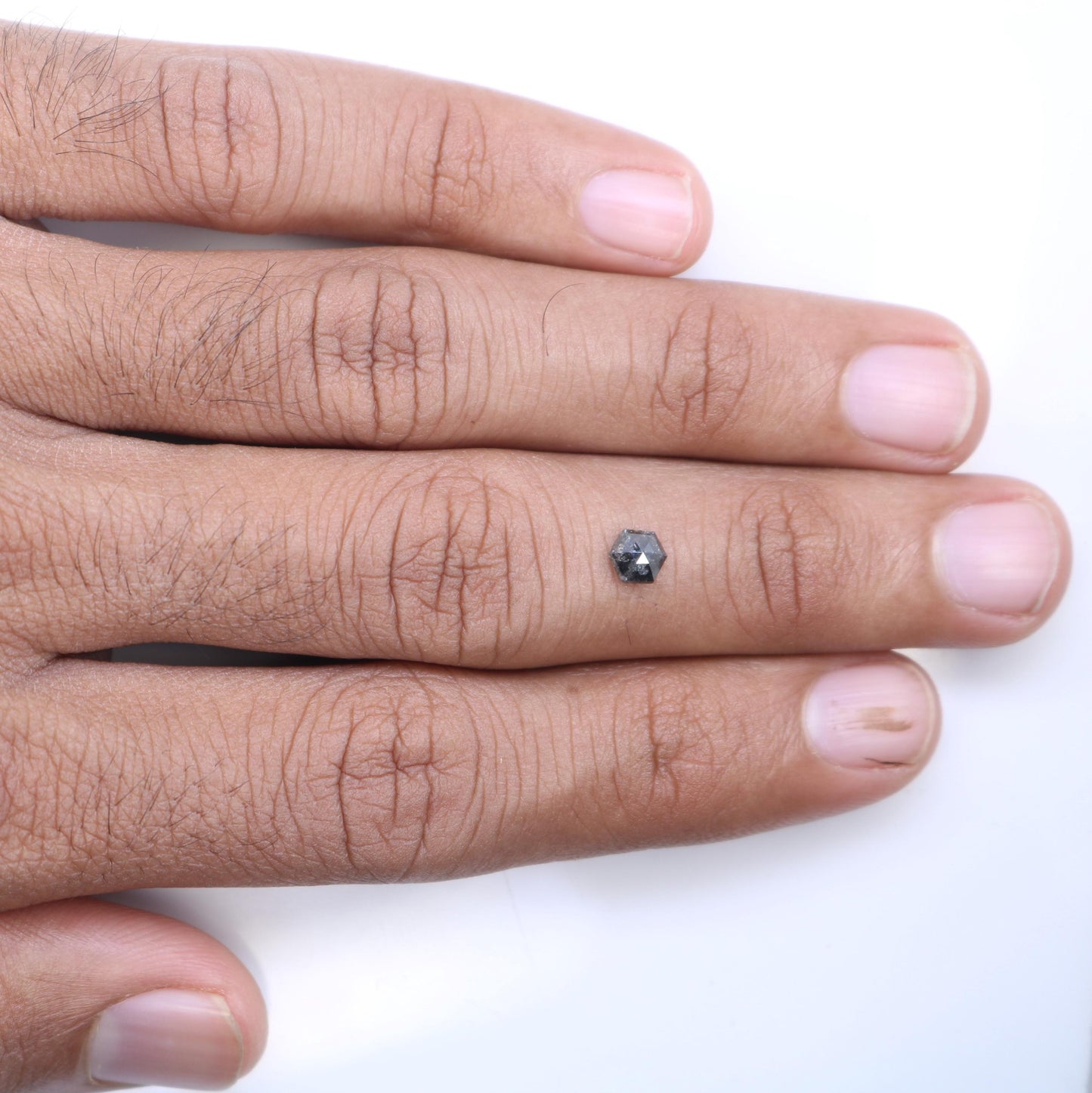 0.55 CT Natural Salt and Pepper Loose Hexagon Diamond | Flat Back Gemstone for Custom Jewelry | Unique 5.20 x 4.50 mm