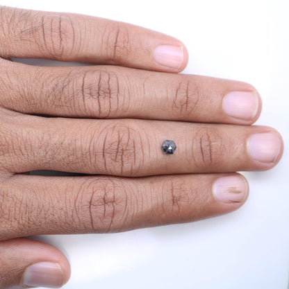 0.55 CT Natural Salt and Pepper Loose Hexagon Diamond | Flat Back Gemstone for Custom Jewelry | Unique 5.20 x 4.50 mm