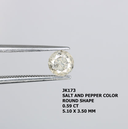 Natural Polished Salt and Pepper Round Brilliant Diamond - 0.59 Carat Opaque Gemstone for Unique Engagement Rings and Custom Jewelry
