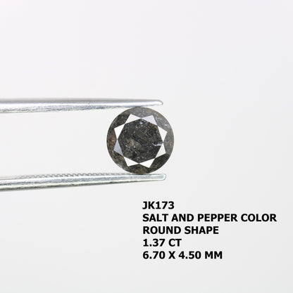Natural Salt and Pepper Diamond - Polished Round Brilliant - 1.57 Carat Loose Gemstone for Custom Engagement & Wedding Rings