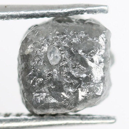 3.75 CT Loose Cube Grey Diamond - Raw 7MM Fancy Gemstone for Unique Rings - Ideal for Custom Gold Jewelry