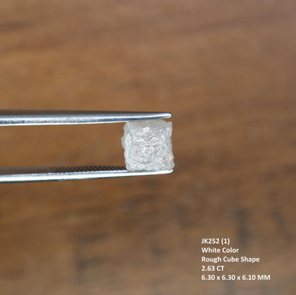 2.63 CT Natural White Rough Diamond Cube - Uncut Opaque Loose Gemstone - Raw Untreated Genuine Diamond