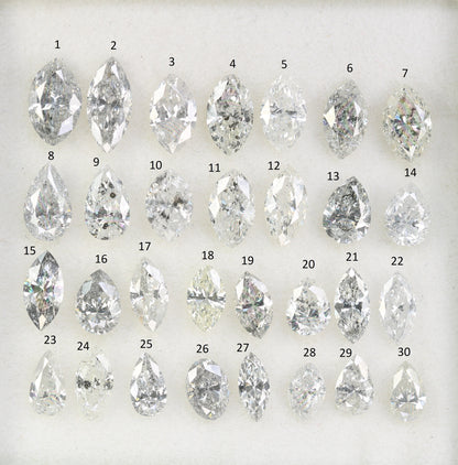 Natural Salt and Pepper Diamond | White Marquise Shape Gemstone | Unique Loose Mixed Cut Diamonds for Earrings & Bridal Jewelry |