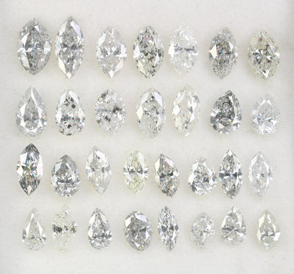 Natural Salt and Pepper Diamond | White Marquise Shape Gemstone | Unique Loose Mixed Cut Diamonds for Earrings & Bridal Jewelry |