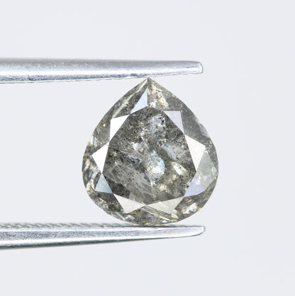 1.61 CT Rustic Pear Salt and Pepper Diamond | Loose Natural Gem for Custom Wedding Ring | Unique Engagement Jewelry for Him or Her