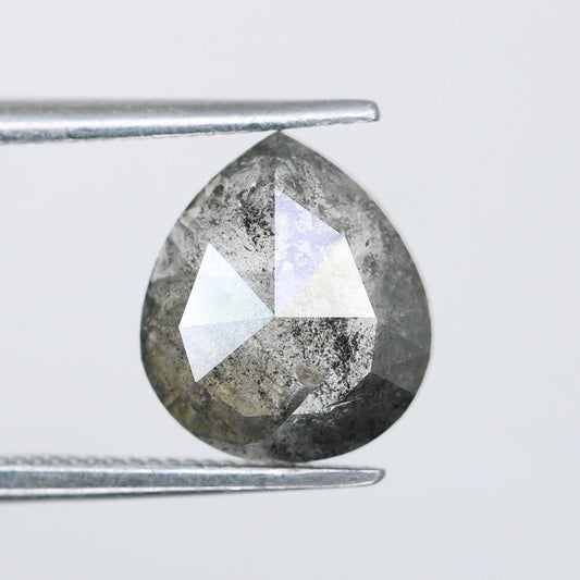 2.34 CT Rustic Pear Cut Salt and Pepper Diamond | Loose Polished Gem for Unique Promise Ring | Artisan Jewelry Accent for Gold Designs