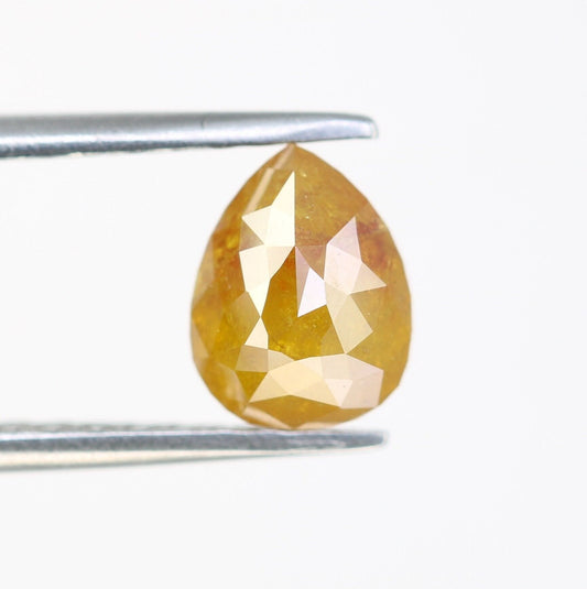 1.44 CT 7.10MM Natural Orange Pear Shape Diamond | Loose Rustic Gem for Custom Pave Wedding Ring | Unique Gold Engagement Jewelry