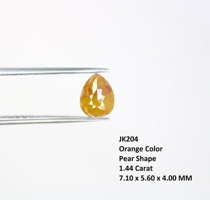 1.44 CT 7.10MM Natural Orange Pear Shape Diamond | Loose Rustic Gem for Custom Pave Wedding Ring | Unique Gold Engagement Jewelry
