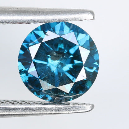0.61 CT 5.30 MM Round Brilliant Cut Rustic Polished Fancy Blue Diamond | Ideal for Gold Rings | High-Quality Loose Gemstone for Jewelry