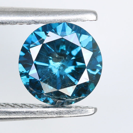 0.61 CT 5.30 MM Round Brilliant Cut Rustic Polished Fancy Blue Diamond | Ideal for Gold Rings | High-Quality Loose Gemstone for Jewelry