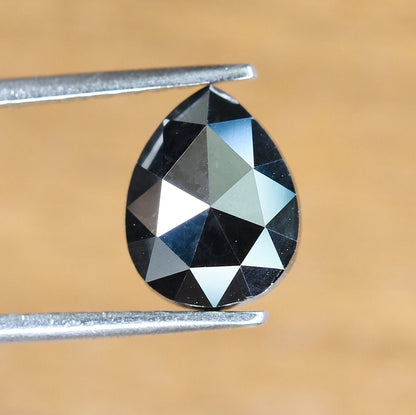 1.75 CT Natural Pear Shape Rustic Black Diamond | Loose Polished Salt and Pepper Gem for Custom Gold Ring | Ethical Engagement Jewelry Piece