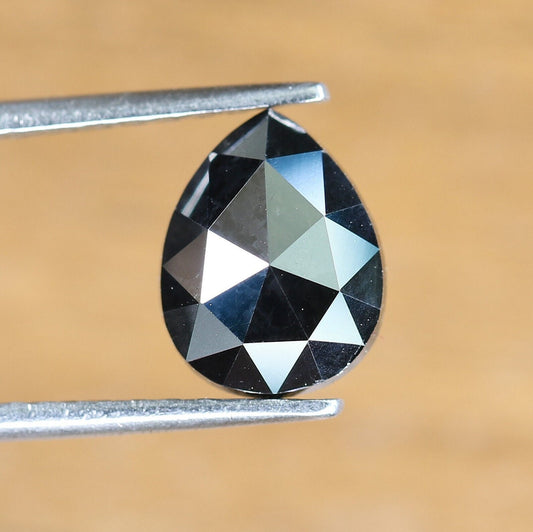 1.75 CT Natural Pear Shape Rustic Black Diamond | Loose Polished Salt and Pepper Gem for Custom Gold Ring | Ethical Engagement Jewelry Piece