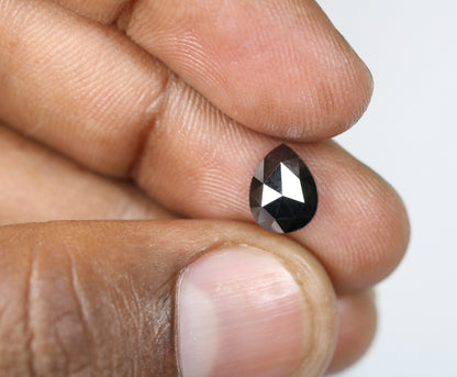 1.75 CT Natural Pear Shape Rustic Black Diamond | Loose Polished Salt and Pepper Gem for Custom Gold Ring | Ethical Engagement Jewelry Piece