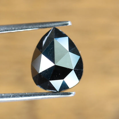 1.89 CT Fancy Pear Shape Black Diamond | Polished Gem for Custom Wedding Jewelry | Diamond Pendant and Pear Halo Ring in Gold Collection