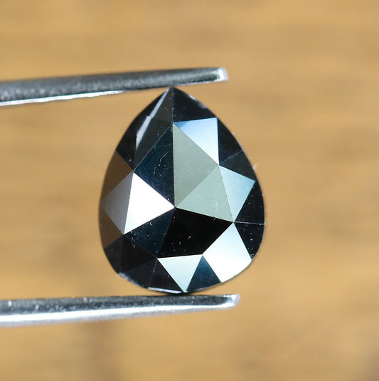 1.89 CT Fancy Pear Shape Black Diamond | Polished Gem for Custom Wedding Jewelry | Diamond Pendant and Pear Halo Ring in Gold Collection