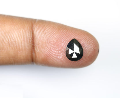 1.75 CT Natural Pear Shape Rustic Black Diamond | Loose Polished Salt and Pepper Gem for Custom Gold Ring | Ethical Engagement Jewelry Piece