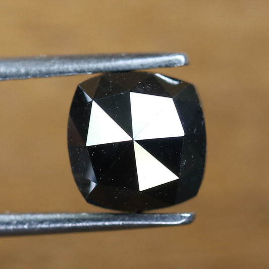 1.45 CT Unique Cushion Cut Black Polished Diamond | Loose Colored Diamond for Engagement Ring, Gold Ring