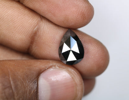 4.58 CT Natural Pear Shape Black Polished Diamond | Loose Gem for Custom Wedding Ring | Elegant Gold Ring Accent Option