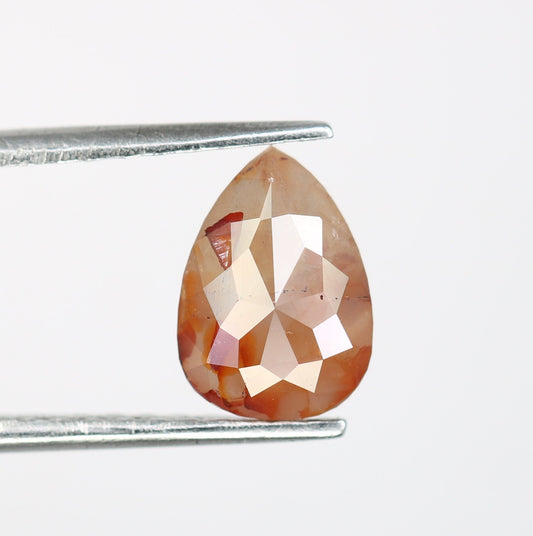 1.66 CT Fancy Pear Shape Peach Color Rustic Diamond | Unique Gem for Custom Engagement Ring | Bezel Set Design | Perfect Gift for Girlfriend