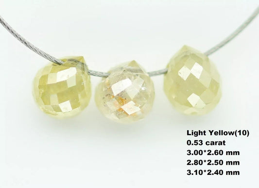 0.53 CT Light Yellow Natural Tear Drop Drilled Rustic Diamond Beads – Loose Drops for Necklaces, Bracelets, Jewelry Making