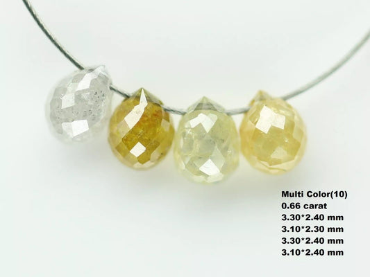 0.66 CT Natural Rustic Fancy Multi-Color Teardrop Diamond Beads – Loose Drilled Raw Diamonds for Unique Jewelry Making, Ideal for Necklaces