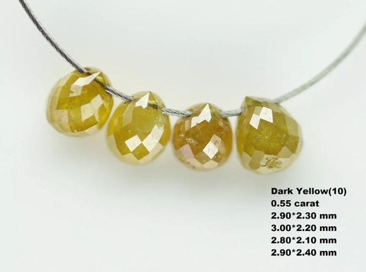 0.55 CT Dark Yellow Natural Rustic Teardrop Diamond Beads – Drilled Loose Drops for Elegant Necklaces, Bracelets, Jewelry Making