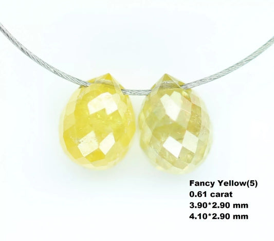 0.61 CT Rare Natural Fancy Yellow Teardrop Diamond Beads – Drilled Loose Drops for Necklaces, Bracelets, Jewelry Making