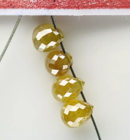 0.55 CT Dark Yellow Natural Rustic Teardrop Diamond Beads – Drilled Loose Drops for Elegant Necklaces, Bracelets, Jewelry Making