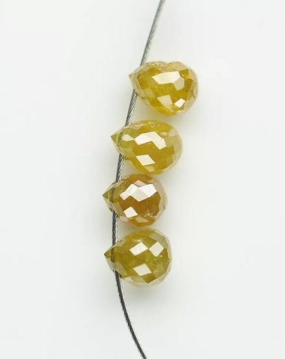 0.55 CT Dark Yellow Natural Rustic Teardrop Diamond Beads – Drilled Loose Drops for Elegant Necklaces, Bracelets, Jewelry Making